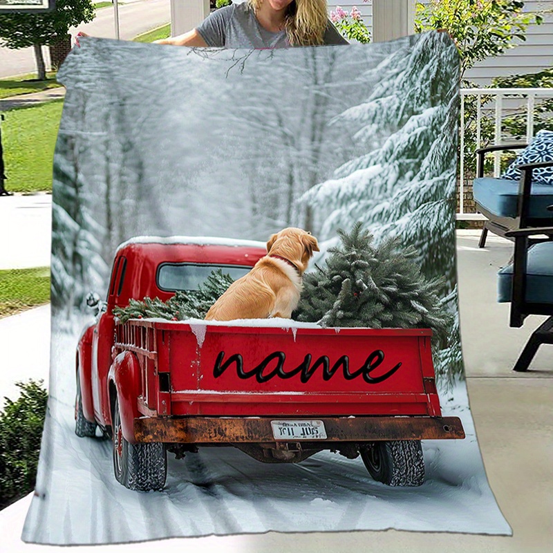 

Personalized Christmas Tree & Puppy Print Flannel Blanket - Soft, Washable, And Cozy For All - Sofa, Bed, Study, Or Camping,