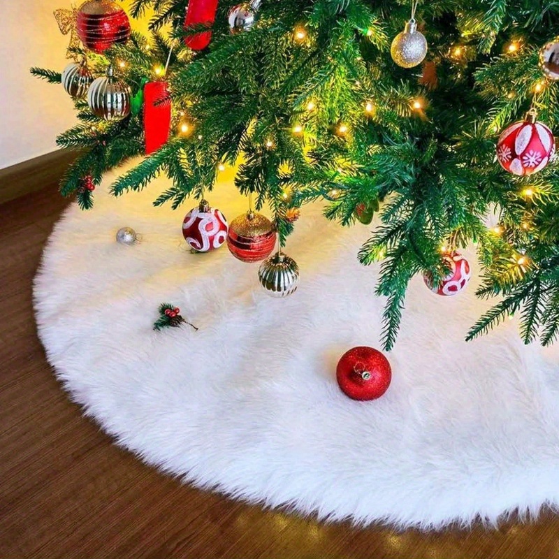 

Christmas Tree Skirt - 1pc Plush Faux Fur, Snowy Holiday Decoration, Home & Market Decor, For Indoor And Outdoor Use