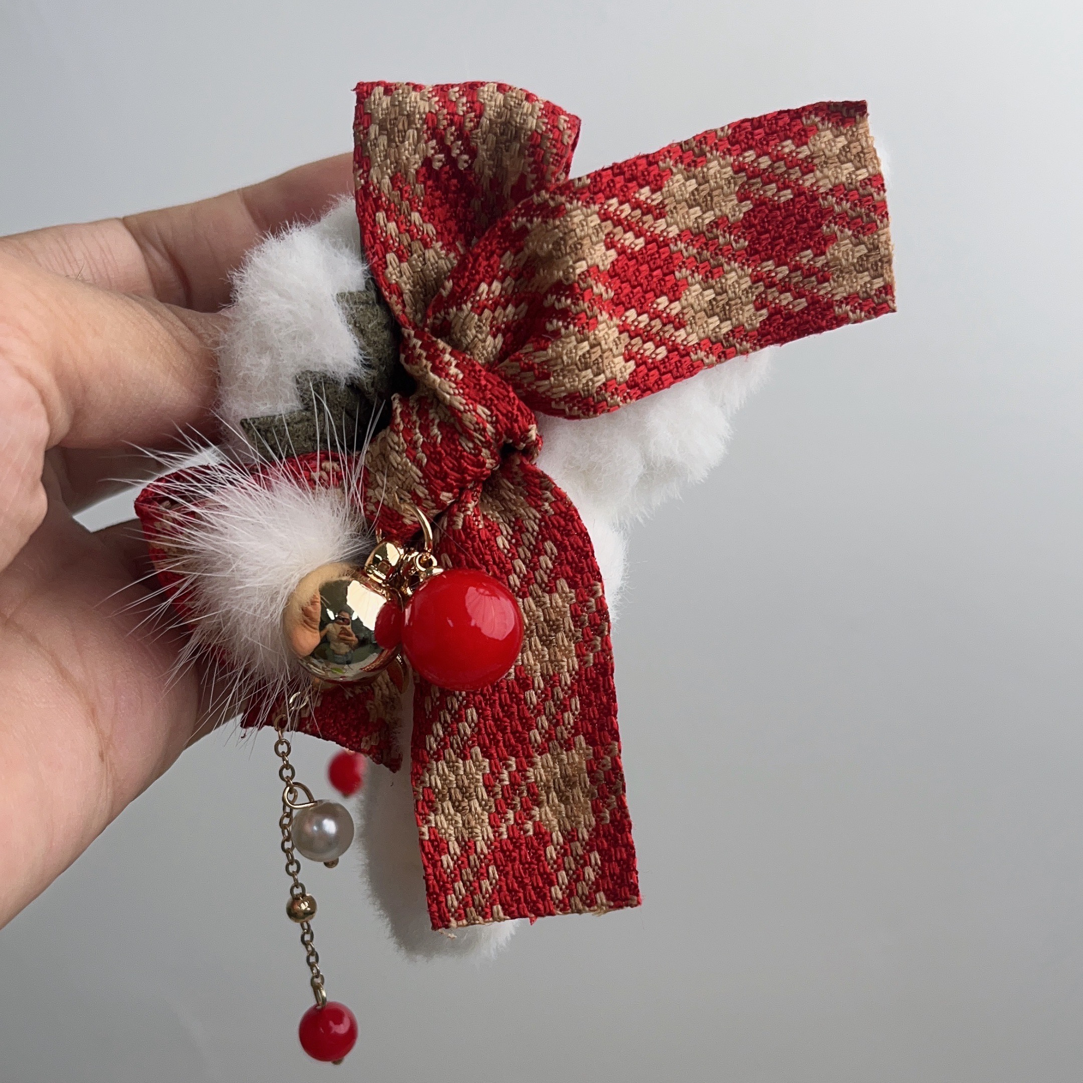 TEMU Plush Christmas Bow Hair Clip - Fall/winter Parties & Photo Props, Cute