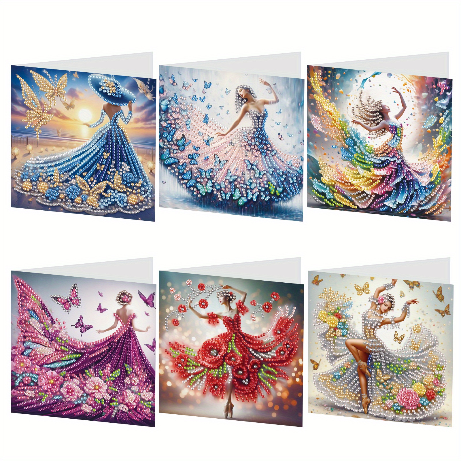 

Diy 5d Diamond Painting Greeting Card Kit - 6pcs, Handcrafted Birthday & Holiday Cards With Envelopes, Round Diamonds, Holographic Laser Effect, Theme