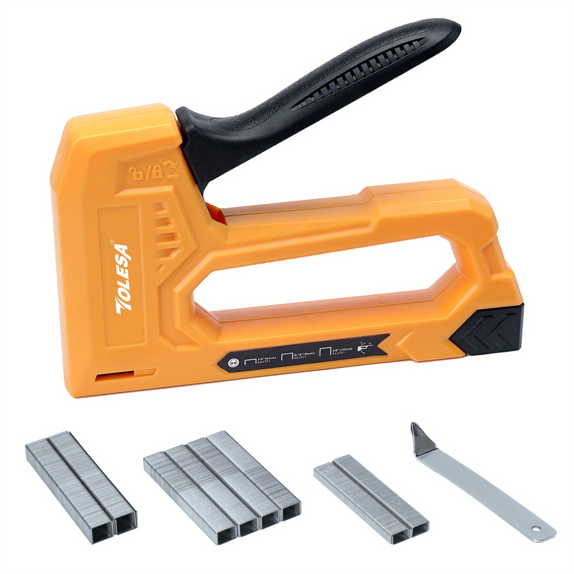 

Tolesa Manual Staple Kit For Woodworking With 1600 - Plastic Hand With Staple Remover, No Battery Needed, Fits 1/4'', 5/16'', 3/8''