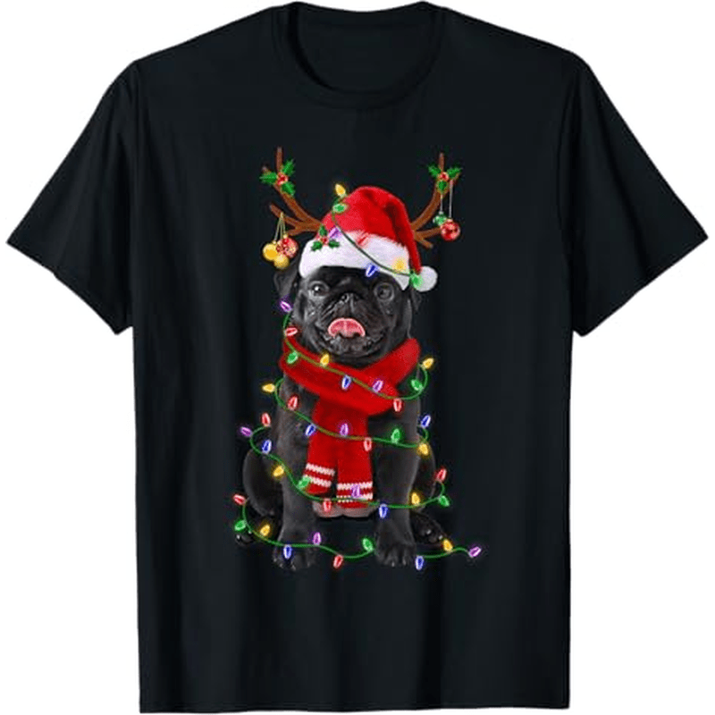 

Dog Tree Christmas Lights Pajama T-shirt, 100%cotton, Gifts For Men Dad Husband , S-xxxl, Black