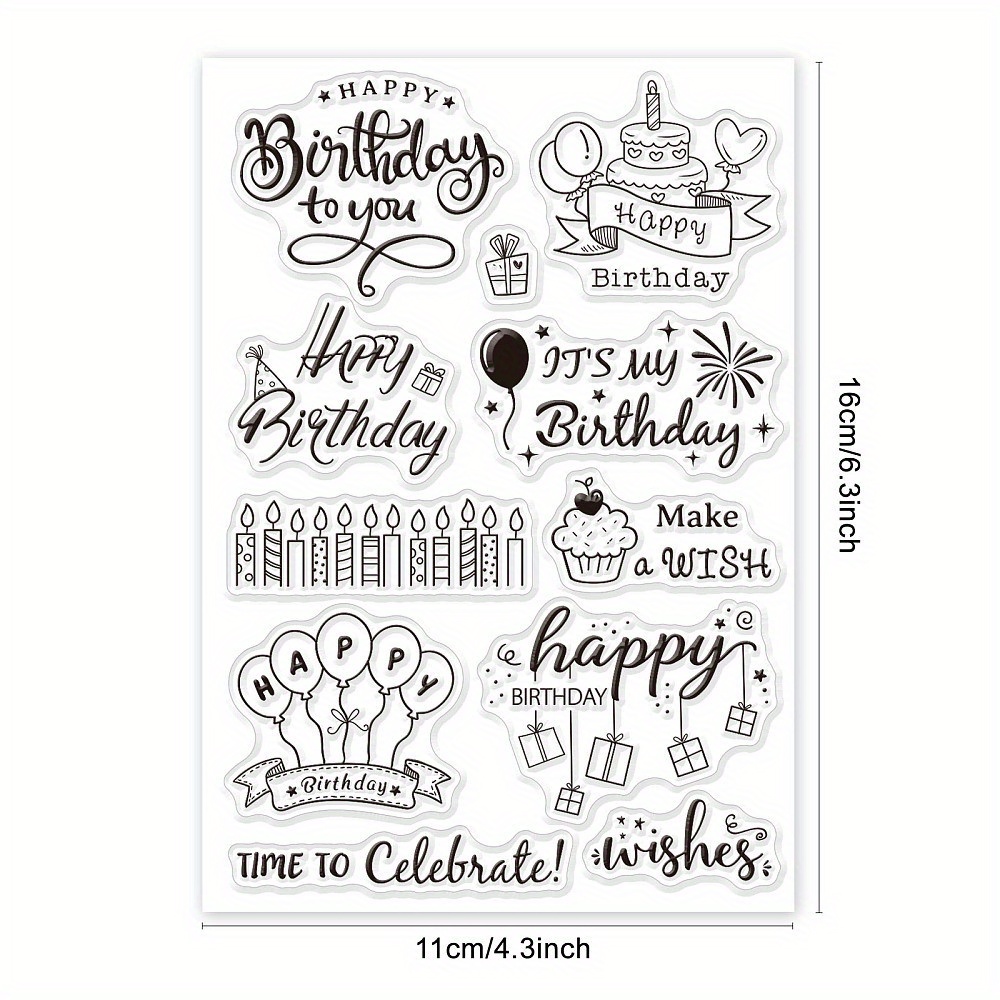 Image of 1sheet Happy Birthday Theme Clear Stamps Birthday Cake Balloon Gift Clear Stamp Seals For Cards Making Diy Scrapbooking Oto Journal Album Decor Craft