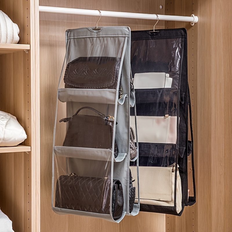 

1pc Polyester Handbag Hanging Organizer, 6/8 Pockets, Space-saving, , Universal Fit, , For Closet, , Travel - Hand Washable, Black/grey
