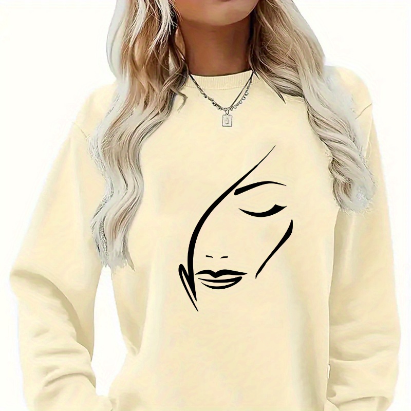 

Women's Plus Size Casual Sweatshirt With Geometric Print - Comfy Long Sleeve Crew Neck Pullover, Machine Washable