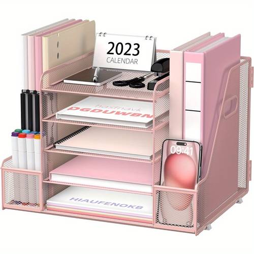 5-stufiger mesh-schreibtischorganizer mit zeitschriftenhalter - eisen-aktenablage für zuhause, schule & büroaufbewahrung