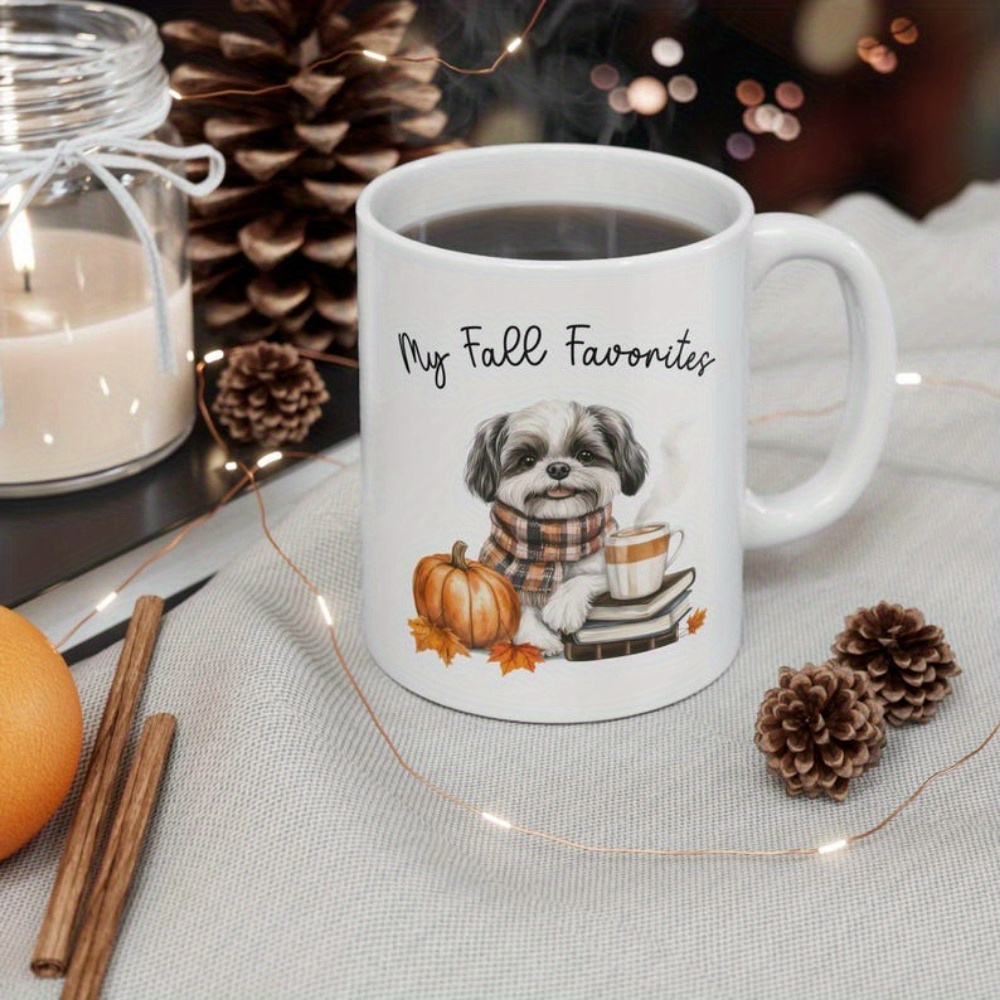 

11oz Fall Pumpkin Pattern Coffee Mug - Watercolor Cute Shih Tzu Dog 11 Oz Coffee Cup, Gift For Shih Tzu Lovers, Thanksgiving Autumn Drinkware