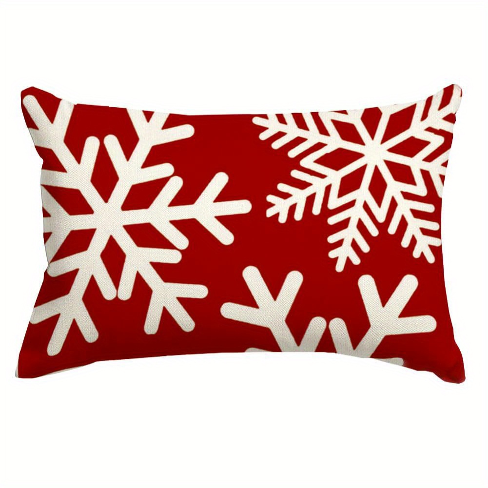 

1pc, 12x20 Inch Christmas Snowflakes Pillow Cover, Red Short Plush , Contemporary Style, Polyester Fabric, Zipper Closure, Machine Washable, Allergy-free, For Sofa, Chair, Couch Decor