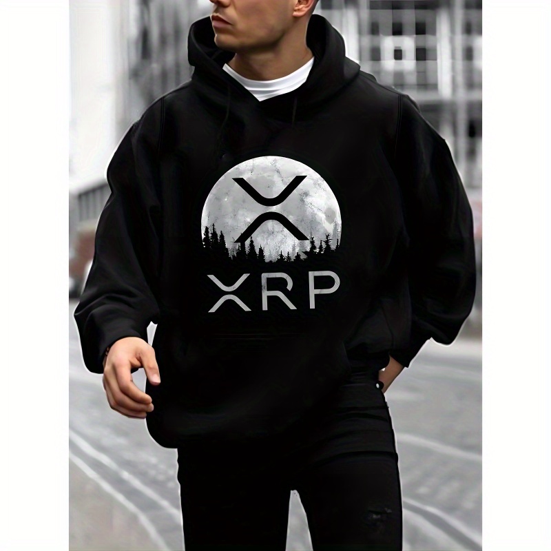 

Men's Casual Xrp Printed Hoodie, Winter Long Sleeve Pullover, 100% Polyester Knit Fabric, Regular Fit With Stretch, 200gsm - Youth Fashion Gift