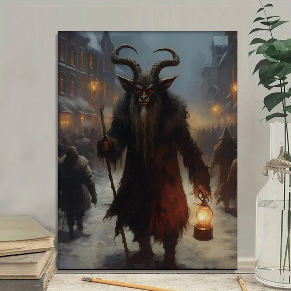

1pc Wooden Canvas Paintingkrampus Print, Dark Christmas Painting, Digital Decor