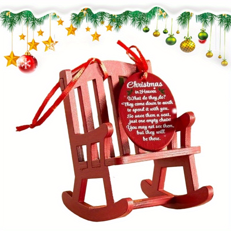 TEMU 1/3pcs Chair + Tag Set Christmas In Paradise Memorial Decorations, Christmas In Paradise Memorial Decorated Mini Wooden Rocking Chair With