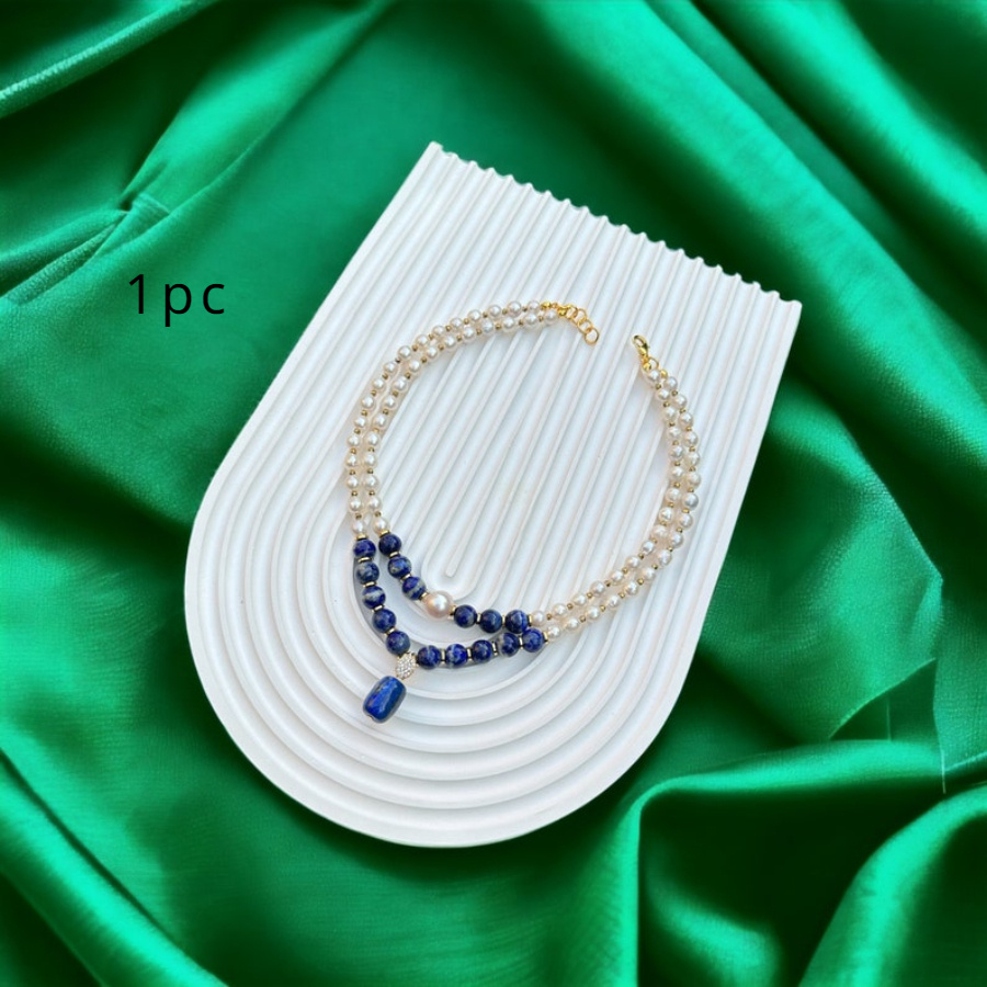 TEMU Lapis Necklace Pearl Handmade Dark Blue Necklace