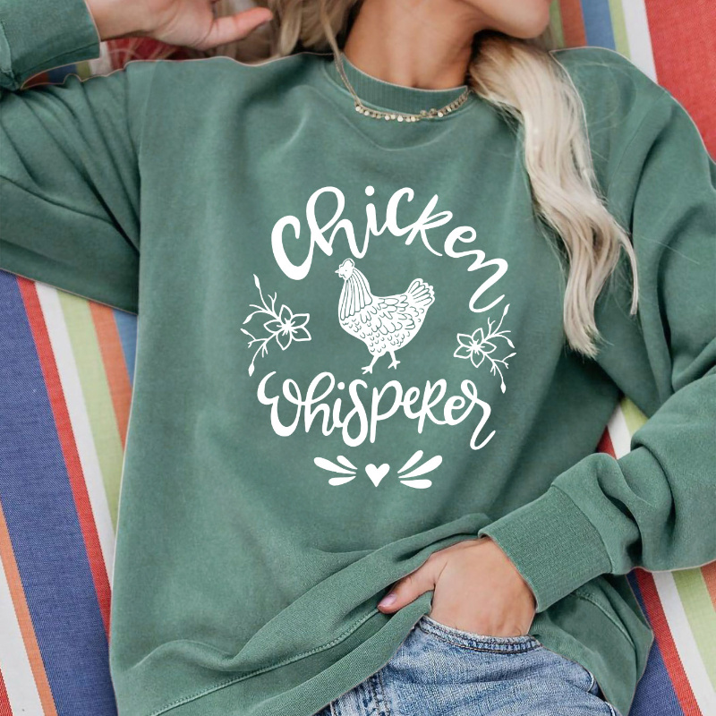 

Women's Casual Crew Neck Sweatshirt With "chicken " , 100% Polyester Knit Fabric, 250gsm, Spring/fall Season Clothing