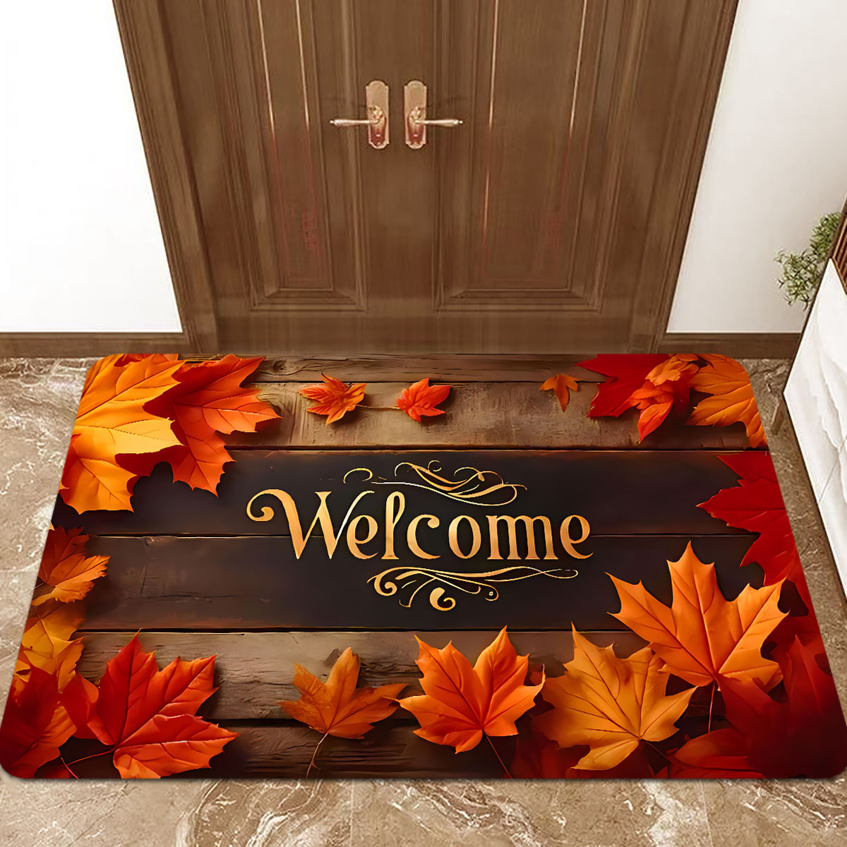 

Leaf Monogram Entrance Mat - Non-slip, Stain-resistant Polyester Rug For Indoor/outdoor Use - Kitchen, Laundry Room, Bathroom - Home Decor