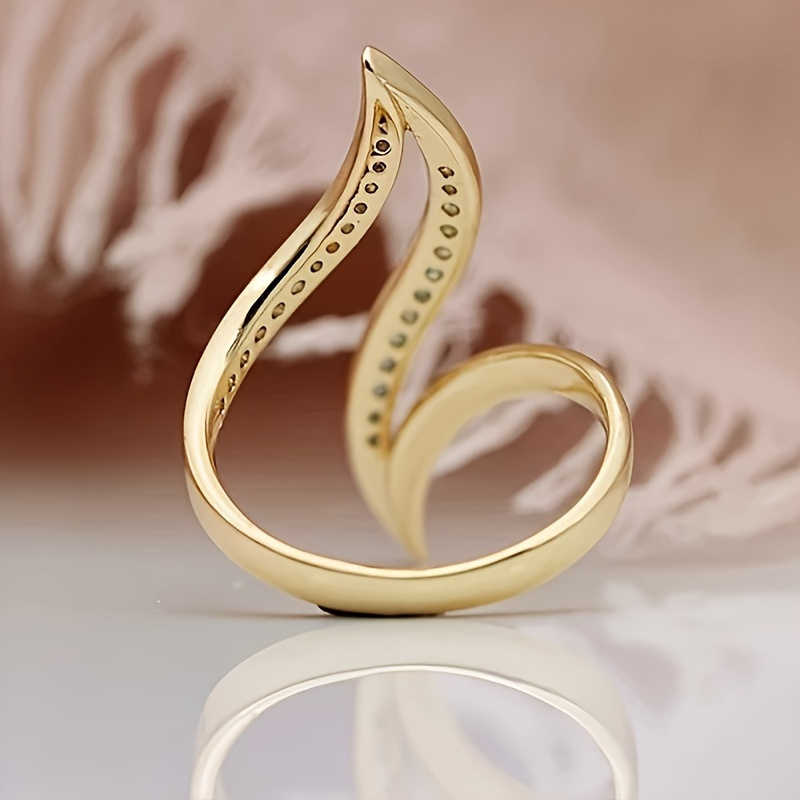 Golden Tone Leaf Ring with Sparkling Accents