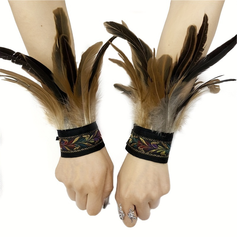 TEMU Halloween Carnival Ethnic Style Cuffs Detachable Wrist Cuff Gothic Style Role Play Additions Party Artificial Feather