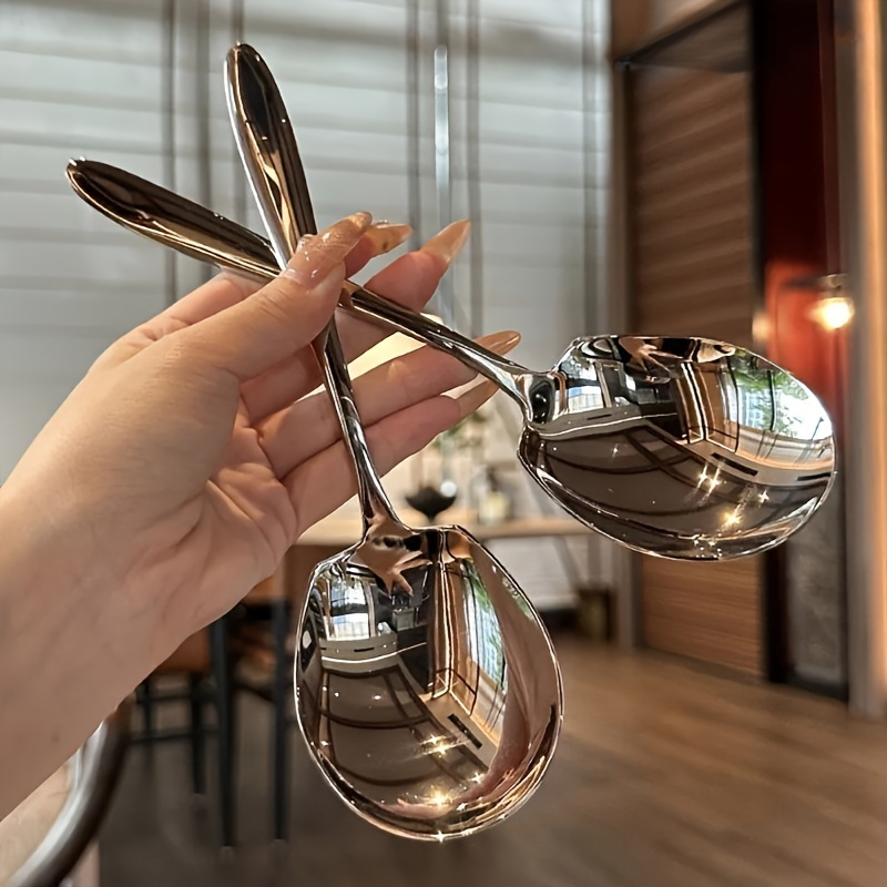 

2pcs Extra Large Stainless Steel Long Handle Serving Spoons - And Thickened Design, Suitable For Use In Homes, Hotels, Canteens And Restaurants Stainless Steel Spoon Cutlery Set