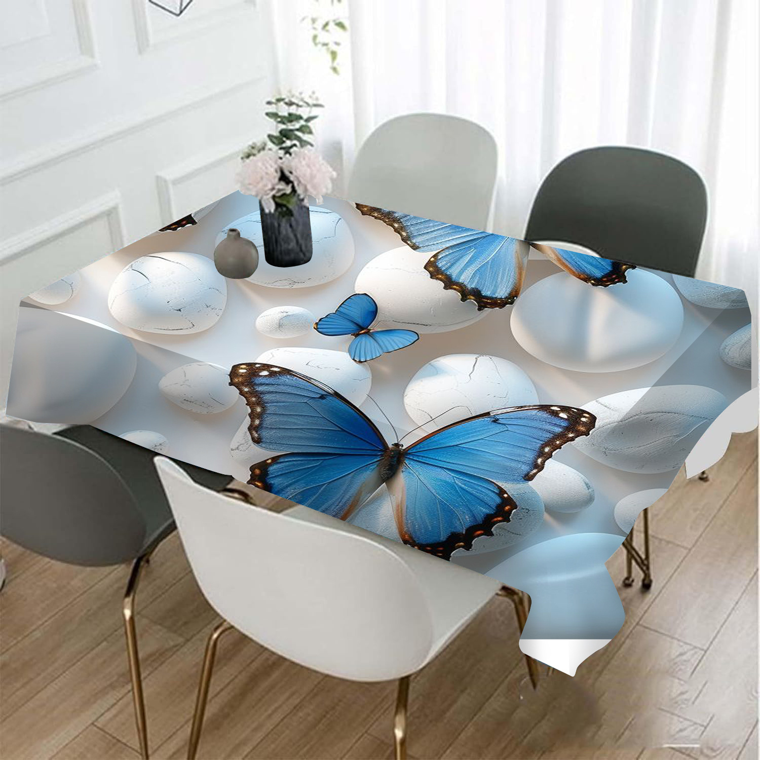 

Print Polyester Tablecloth, Non-woven Fabric Square Table Cover For Dining And Living Room Decoration, Dust-proof Machine Made