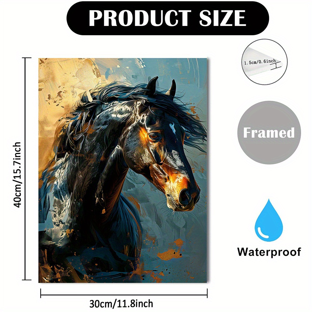 TEMU 2d Flat, Elegant & Golden Horse Portrait - Wooden Framed Wrapped Canvas, Horse & Neck Shot, Equestrian Decor For Home, 11.8x15.7 Inch (30x40