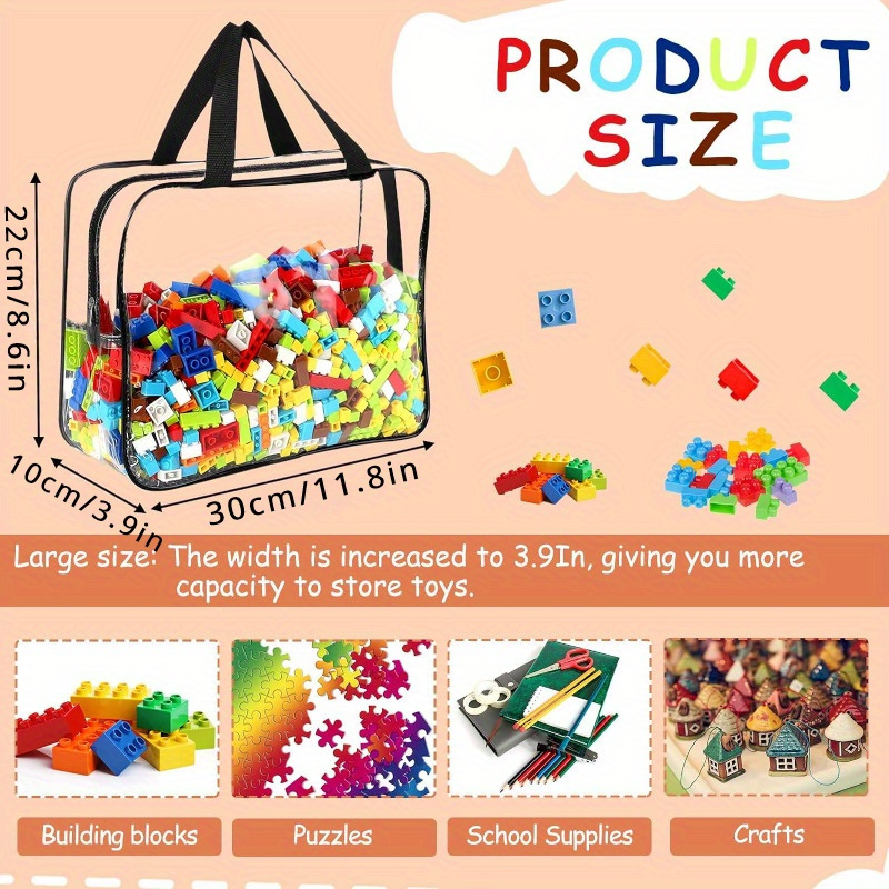 large transparent pvc toy storage bag waterproof zippered organizer for building blocks puzzles books toiletries   plastic travel case details 5