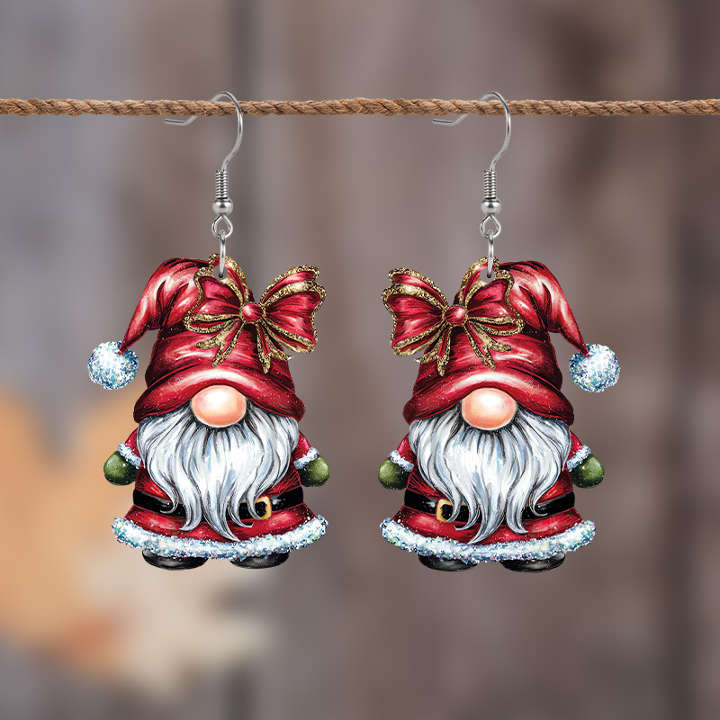 

Christmas Drop Earrings For Women - Acrylic Santa Dwarf With Red , Stainless Steel Ear Needle - Cute And Classic Holiday Jewelry For Gift-, Christmas - 1 Pair