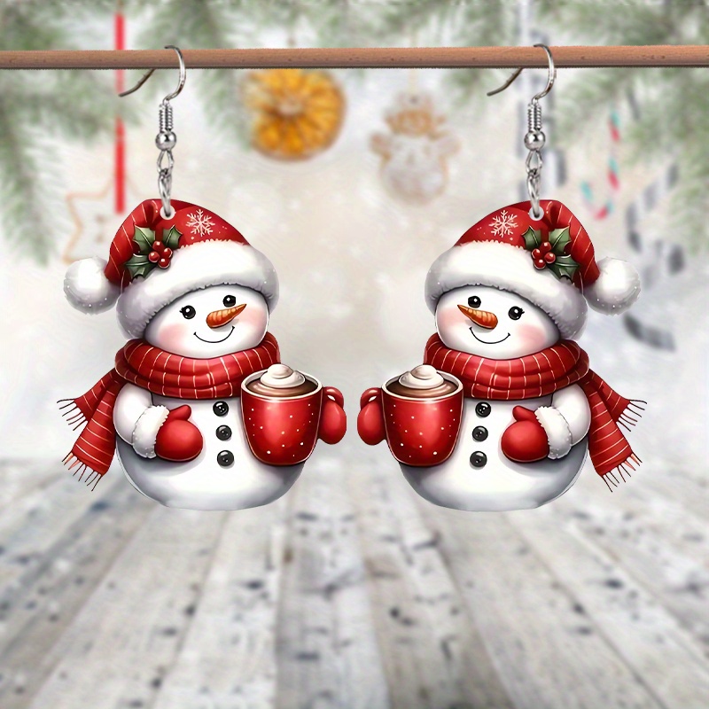 

1 Pair Acrylic Snowman With Ice Earrings, Red Christmas Jewelry, Trendy Earrings, Women, Holiday Party Gifts, Home & Kitchen Decor