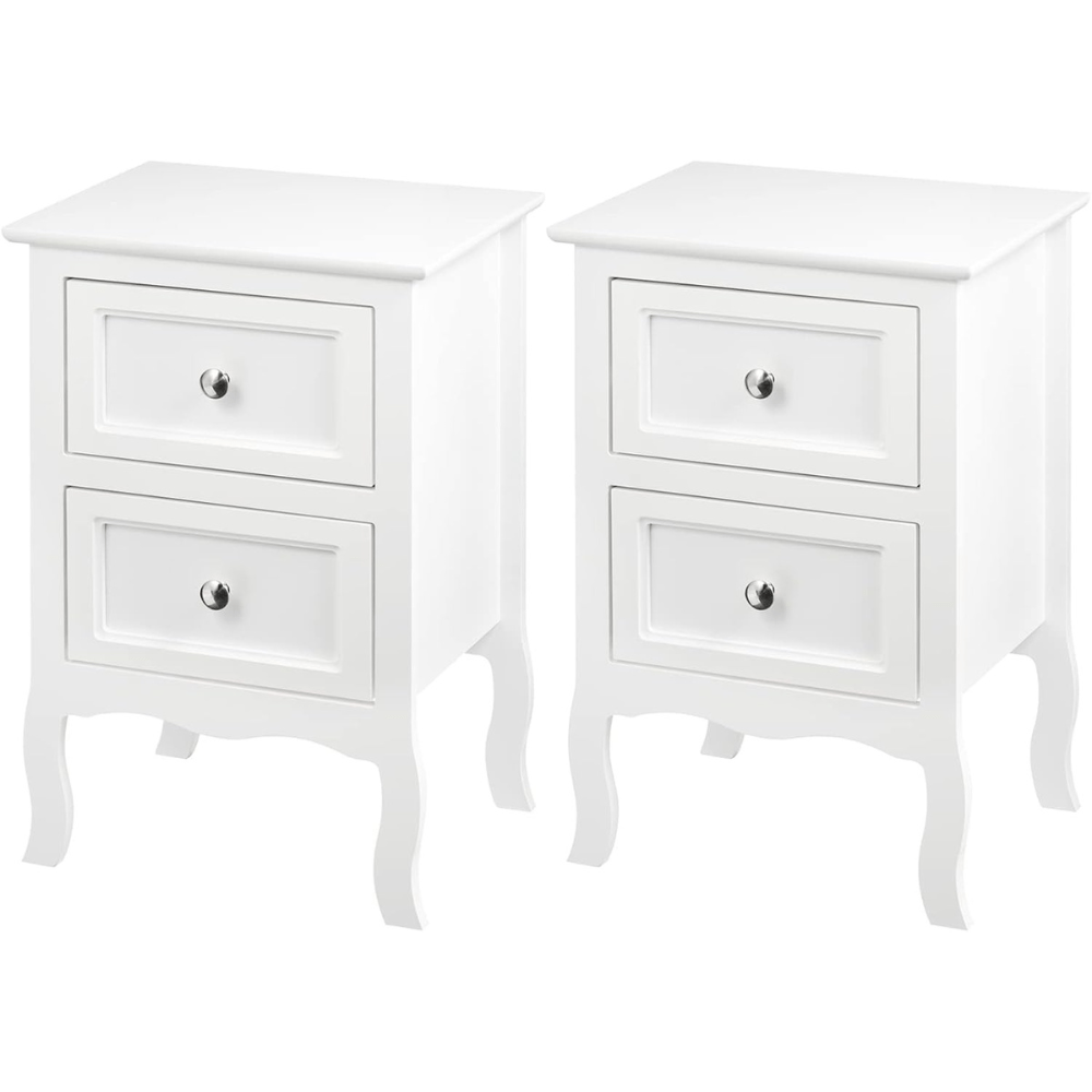 Set Of 2 Bedside Cabinets With 2 Drawers Baroque Chest Of Drawers Side Table For Bedroom Living Room Mdf White