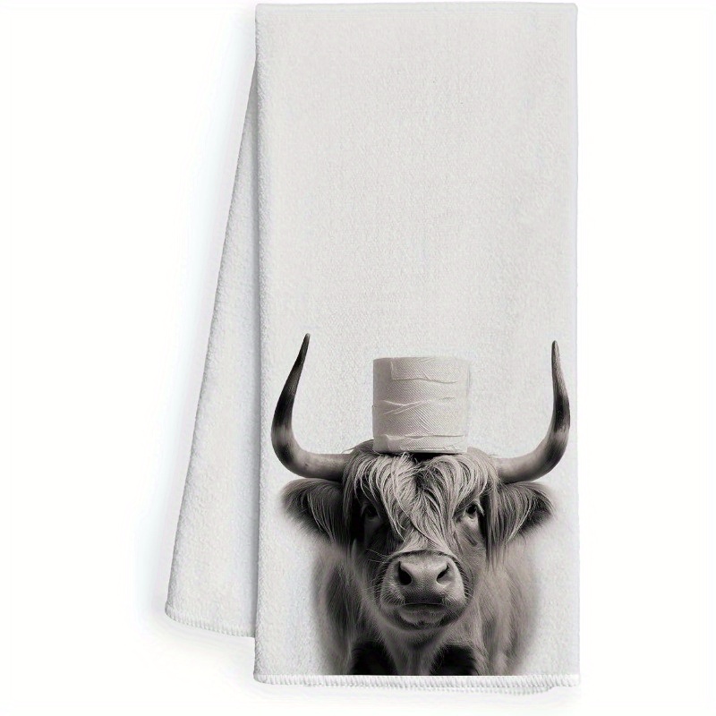 

1pc, 18x26inch, Modern Cow Print Hand Towel, Soft Polyester, Machine Washable, Rectangular Kitchen Towel For Home Decor, Space-themed Dish Towel, Funny Cow Bathroom Decor, Gift For Women