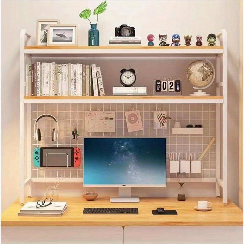 

1pc Wooden Desk Shelf With - Storage Organizer For Student And Home Office Computer Desks - Reinforced For And Durability