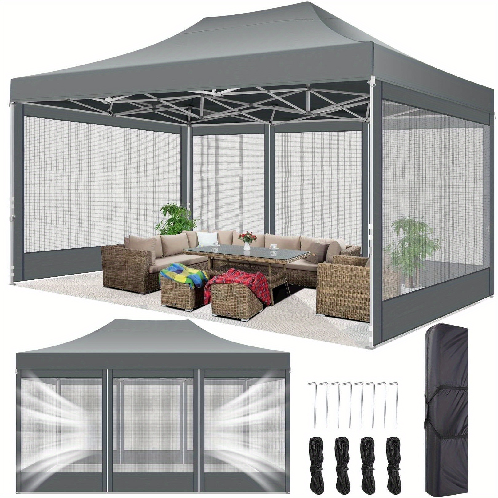 3x4.5m Pop-up Canopy, Folding Gazebo, Party Tent, Canopy, With 4 Mesh , With Portable Strap, , Suitable For Lawn, Camping, Parties, Barbecues