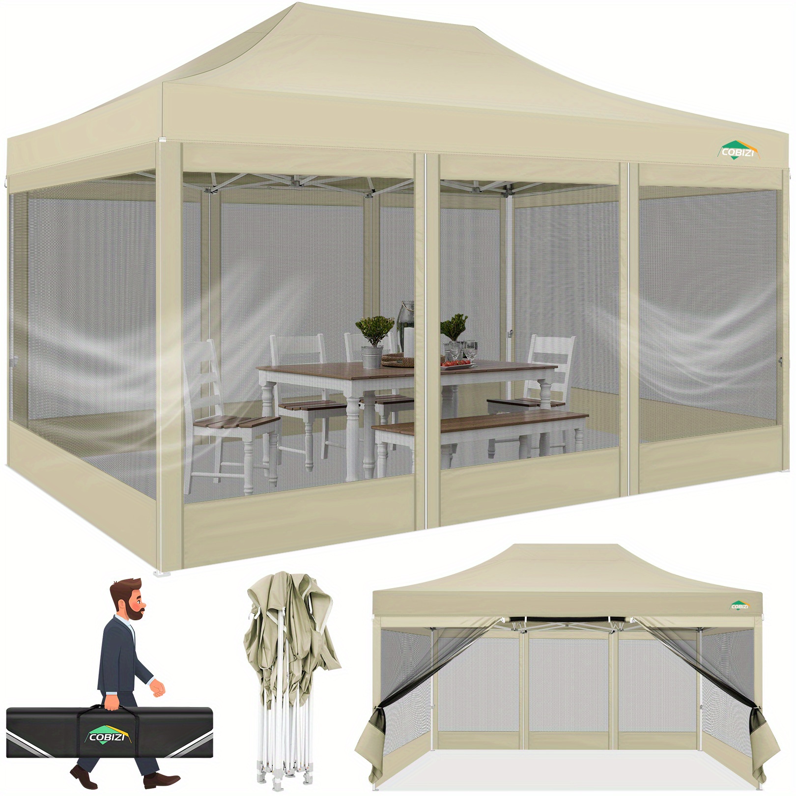 Image of 3x4.5m Pop-up Canopy, Folding Gazebo, Party Tent, Canopy, With 4 Mesh , With Portable Strap, , Suitable For Lawn, Camping, Parties, Barbecues