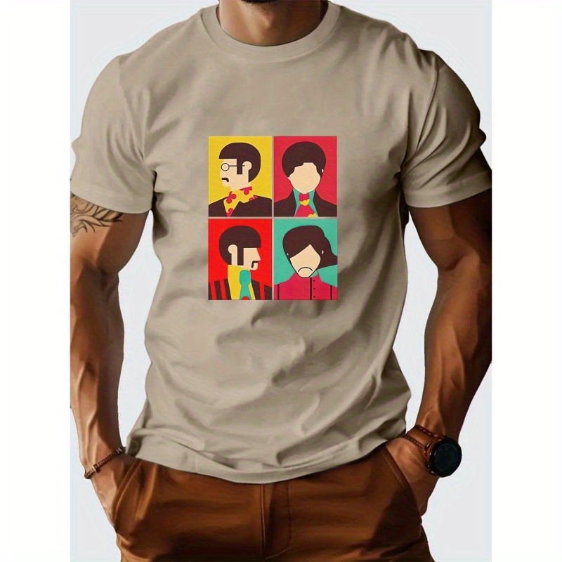 

Rock Print Men's Short Sleeve T-shirt, Comfy & Breathable, Summer Casual Clothing