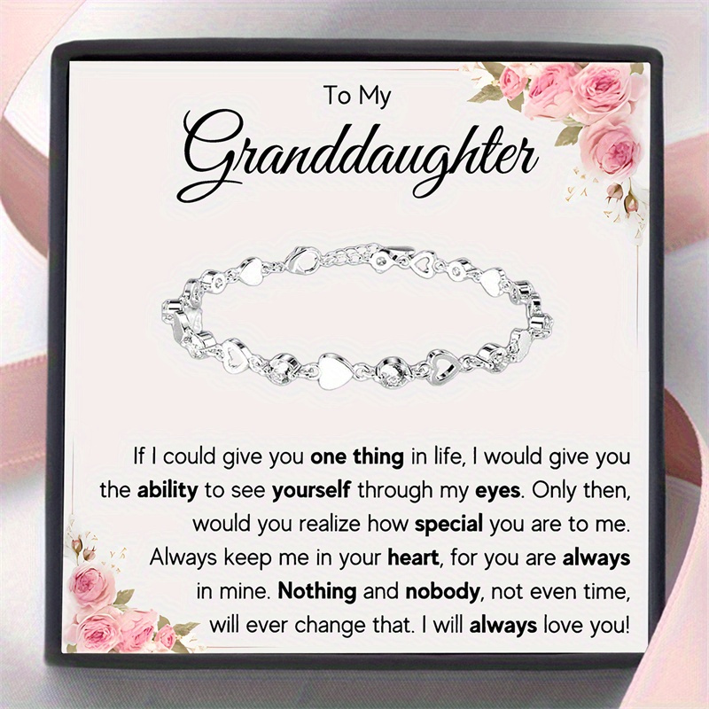 

To My Granddaughter. Birthday Gift . Granddaughter's Newest Heart Bracelet Gift. Birthday Gift. Christmas Gift. Gift Card With Text And Gift Box Packaging.