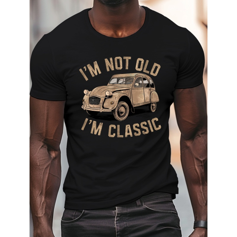 

T-shirt pour homme avec graphisme de voiture - T-shirt en polyester 100% à col rond avec légère élasticité, motif géométrique, tissu casual pour l'été