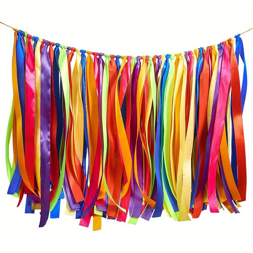 Image of 1 Pack Ribbon Tassel Garland, Polyester Fabric Banner Ribbon, Handmade Hanging Decoration For Weddings, Birthdays, Anniversaries, Graduations, Art Storage & Craft Supplies Organizer