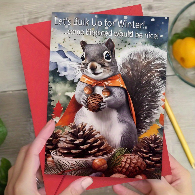 

1pc Autumn Squirrel Greeting Card With Envelope - Happy Thanksgiving Wishes, Fall Season , Cute Design For Family & Friends