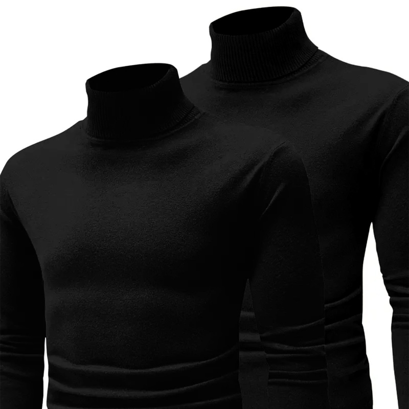 

Men's Fall/winter Knit Pullovers 2-pack - Rayon High Neck Sweater, Regular Fit Long Sleeve Solid Color, Stretch Fabric, Pullover