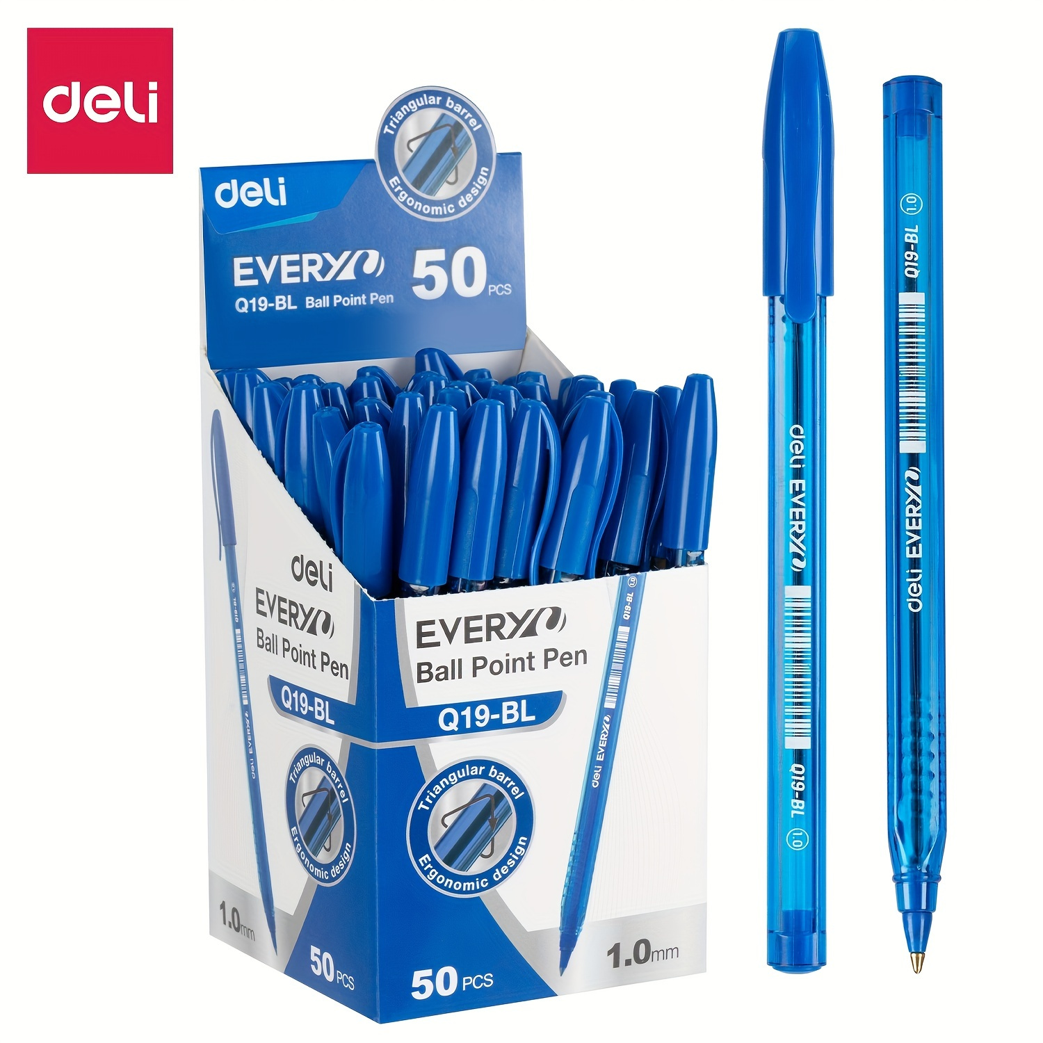 

Deli 50-pack Medium Point Ballpoint Pens With Click-off Cap, 1.0mm, Smooth Writing, Plastic Body, For Office Use