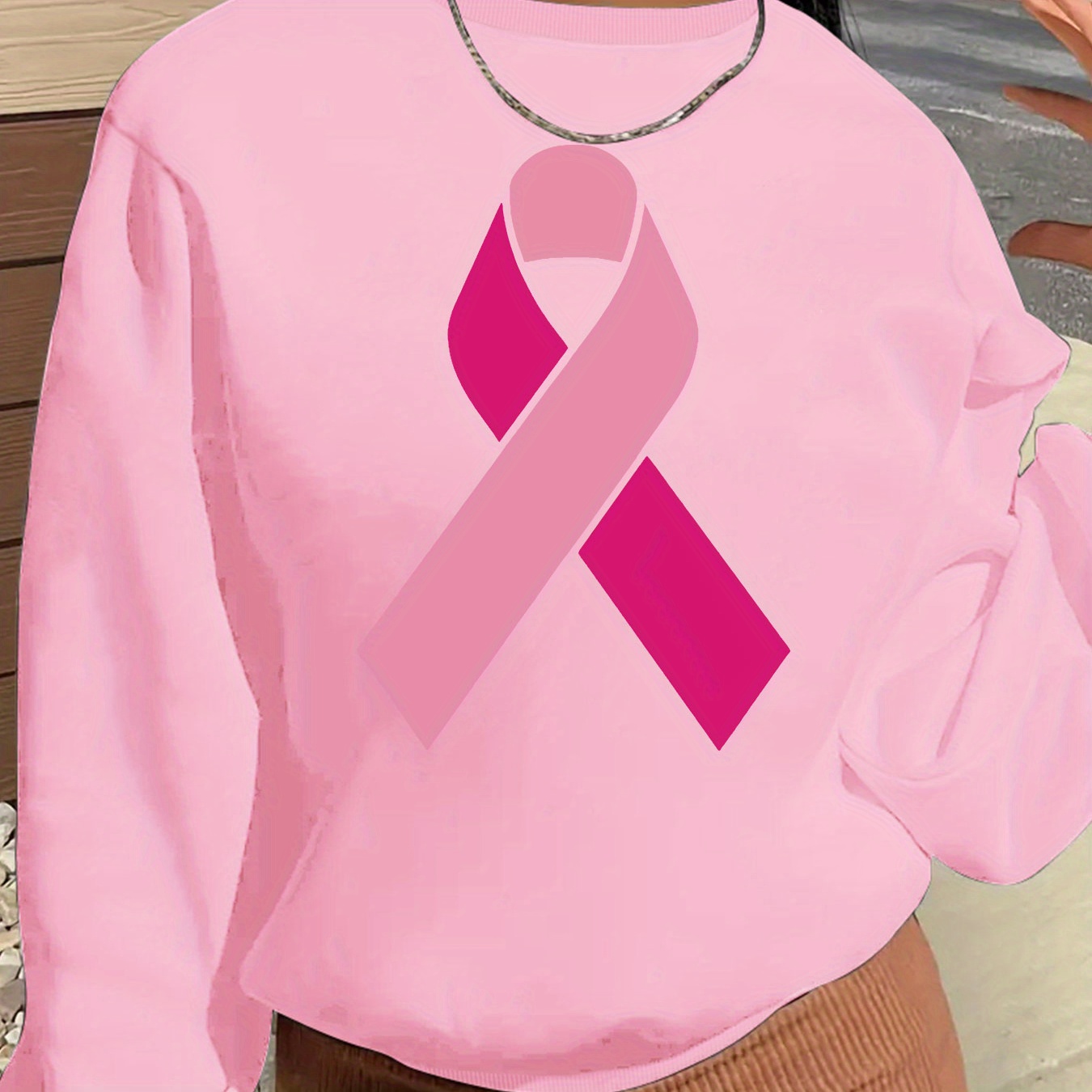 

Breast Awareness Women's Sweatshirt - Casual Crew Neck, Long Sleeve Pullover For Fall & Winter, Machine Washable