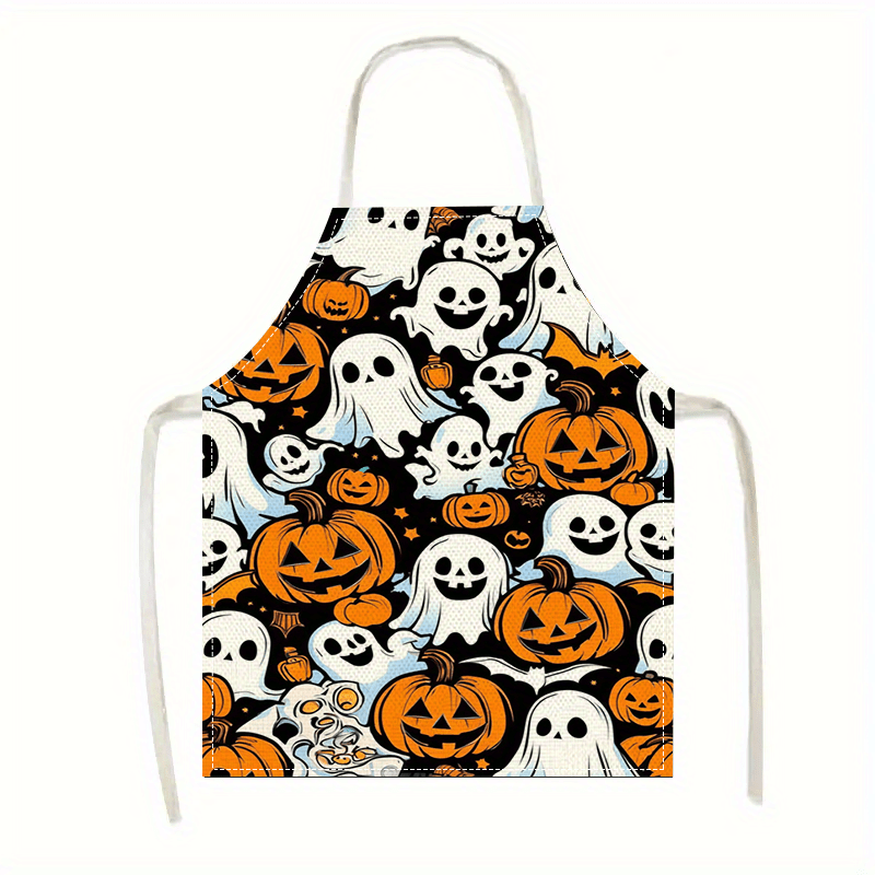 

1pc & Pumpkins Printed Apron, Linen Fabric, Fun Apron, No-sleeve, , , Kitchen Accessory, For Home & Kitchen Decor