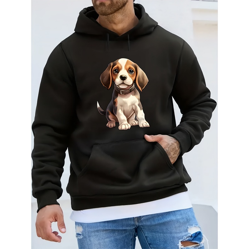 

Beagle Puppy Print Hoodie Sweatshirt For Men - Casual Long Sleeve Pullover With Hood, Knit Fabric, Polyester, Winter , Regular Fit, Alphabet