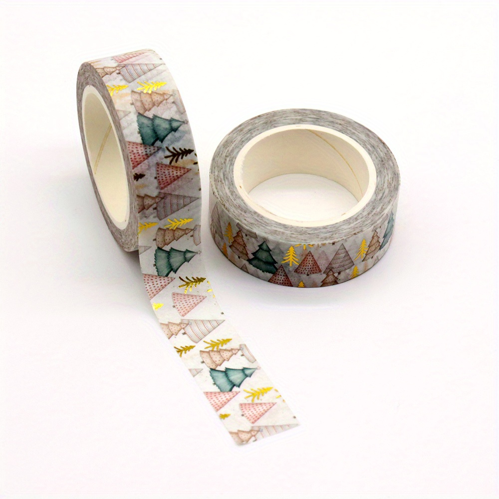 

1pc Christmas Tree Foil Decorative Washi Tape 15mm X 10m, Paper Adhesive Tape For Stationery, Scrapbooking, Diy Crafts, And Gift Wrapping - Wood Surface Compatible, Non-waterproof