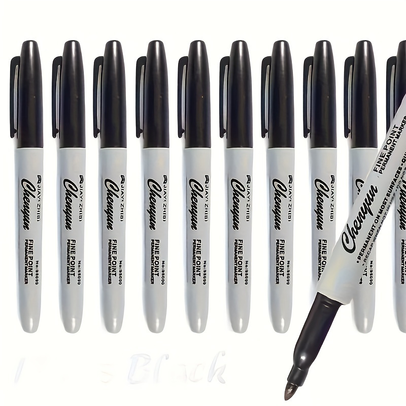 

10pcs Fine Tip Black Permanent Markers - Waterproof, -proof & Quick-dry Ink For Wood, Glass, Metal, Ceramic & Plastic