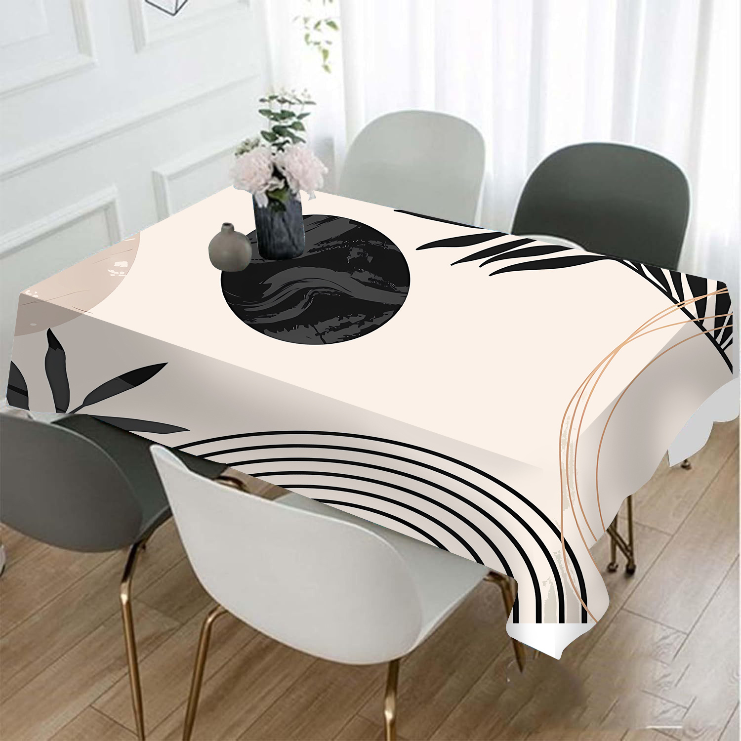 

Modern Abstract Leaf Design Polyester Tablecloth - Machine Made, Non-woven Square Cover For Dining And Living Room Decor, Stain-resistant Table Linen