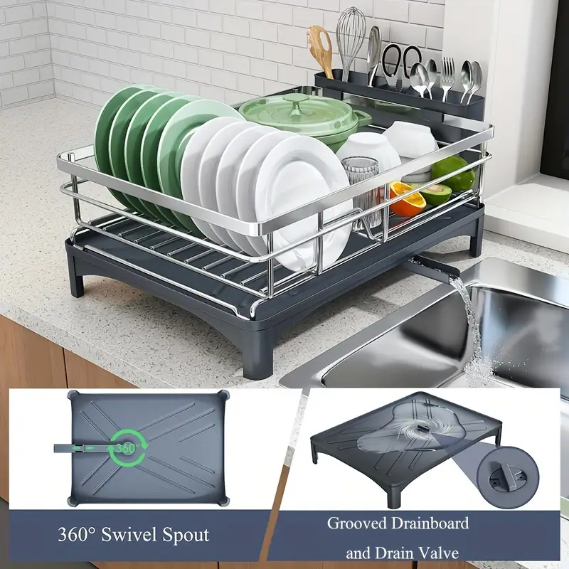 dish drying rack for kitchen counter large dish rack with 304 stainless steel dish drainer with utensil holder for sink used for storing plates forks water cups spoons used for kitchen rv yacht outdoor camping Product details 2