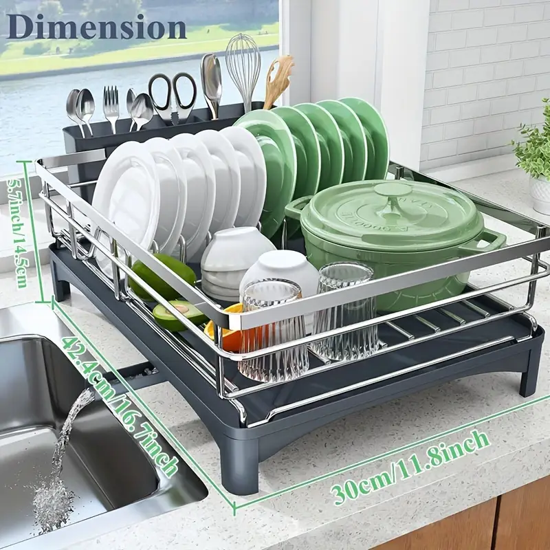 dish drying rack for kitchen counter large dish rack with 304 stainless steel dish drainer with utensil holder for sink used for storing plates forks water cups spoons used for kitchen rv yacht outdoor camping Product details 4