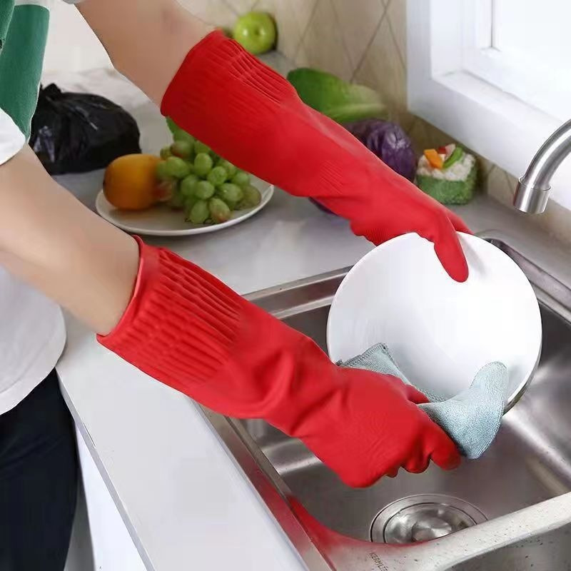 2  waterproof dishwashing gloves extra thick pvc latex   grip protection   cleaning assistant   hand wash lead free for kitchen bathroom living room bedroom outdoor use details 0