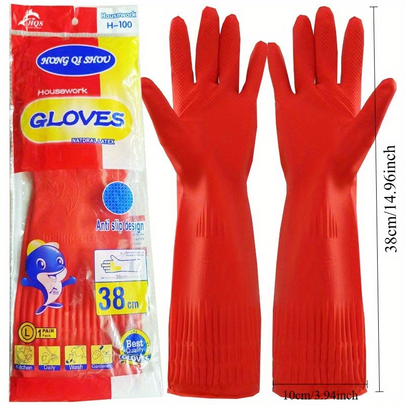 2  waterproof dishwashing gloves extra thick pvc latex   grip protection   cleaning assistant   hand wash lead free for kitchen bathroom living room bedroom outdoor use details 1