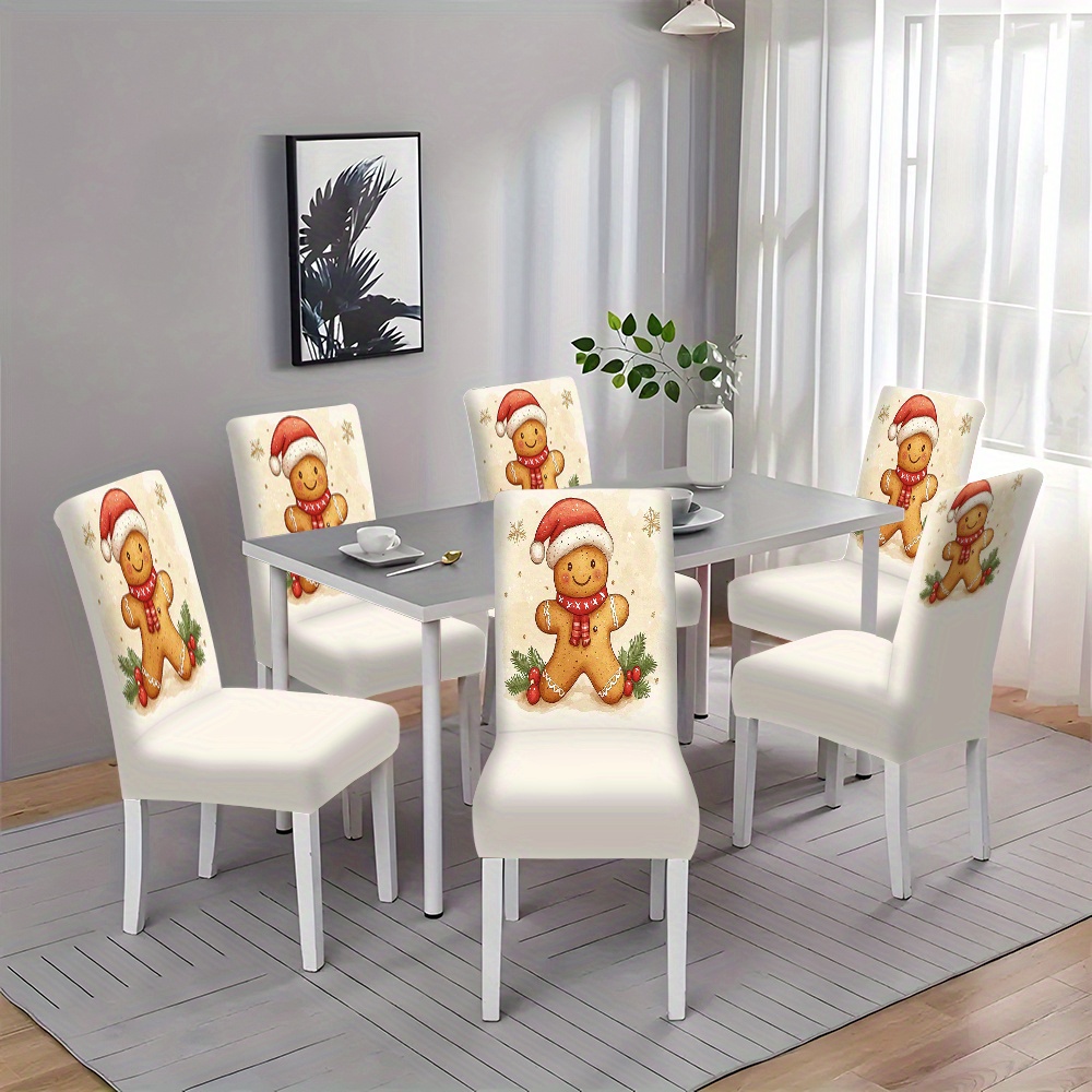 

2/4/6pcs Gingerbread Man Print Chair Covers, Stretchy Polyester Chair Pads, Soft Comfortable Dustproof Cushion Cases For Dining Room & Living Room, Easy To Clean, , Hand Wash Only