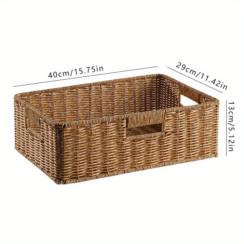 TEMU 1pc Handmade Woven Coffee Table Storage Basket Living Room Tv Cabinet Drawer Organizer Desktop Snack Storage Basket, Shelf Baskets